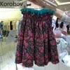 コロバフ韓国の高さ洗い股関節ラインスカート夏の新しいボヘミアンホリデープリーツJupe FemmeレトロプリントFaldas 210430