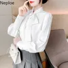 Neploe Blusas de Mujer Office Lady Blouses blanches élégantes Femmes Lace Up Bow Puff Sleeve Chemisier en mousseline de soie Femme Chemise élégante Tops 210422