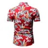 Mens Hipster Slim Fit Short Sleeve Button Down Shirt Casual Floral Print Hawaiian Shirt Men Summer Beach Hawaii Shirt Male 3XL 210524