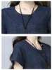 Bluzka letnia dla kobiet Plus Rozmiar Top Top Krótki Rękaw Bawełniane Pościel S Topy i Odzież S 3421 50 210508