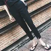 女性のファッションオフィスの仕事のための黒い鉛筆のズボンエレガントなズボン新しいカジュアルスリム薄い韓国のポケットの子牛の長さのズボンレギュラーQ0801