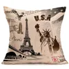 Cushion/Decorative Pillow French Tower Stamp Cotton Linen Home Pillowcase Art Living Room Sofa Cushion Cover Office Seat Lumbar