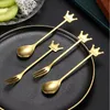 Spoons Creative Imperial Crown Teableware 4PCS Set Dessert Cake Fruit Fork Coffee Honey Stirring Spoon Stainless Steel Serving Teaspoon