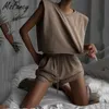 Msfancy Sommer Shorts Sets Frauen Koreanischen Stil Shrug Ärmellose Weste Hemd Elastische Taille Kordelzug Kurze Mujer Casual Sets 210604
