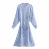 Woman Dress Blue Belt Snake Print Long Shirt Women Elegant Sleeve es Ladies Vintage Midi 210519