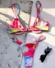 Sexy Tie Dye Perizoma Bikini 2020 Costumi da bagno donna Costume da bagno femminile Due pezzi Bikini set V-Bar Wired Push Up Bather Costume da bagno Swim Y0820