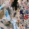 الربيع الحرير الحرير منامة مجموعة امرأة مطبوعة طويلة الأكمام النوم البيجامات البدلة الإناث النوم قطعتين ساحة زائد الحجم 210622