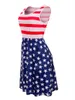 Maternidade Vestidos Senhoras Estrelas Impressão Saias Praia Striped Dress Listrado Bandeira Americana Independência Dia Nacional EUA 4th Julho Roupas M3438