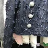 レディースジャケットレディース2022秋の冬のジャケット女性ダークブルータッセルウールダブル胸レトロハイエンド