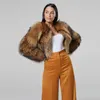 Kvinnors Fur Faux Fursarcar 2021 Real Natural Raccoon Coat Tjock Hela Hud Äkta Outwear Winter Short Jacket