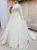 Dubai Arabo Plus Size Abiti da sposa Abito da sposa Tulle Pizzo Applique Pieghe Perline Sweep Train Castle Maniche Abito formale increspato vestido de novia Custom Made