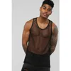 Homens Summer Sexy Sheer Malha Tanque Tops Clube Ver-se Fishnet Slim Fit Tanque Colete Masculino Ginásio Tanques musculares Tops Tee Trajes