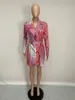 カラフルな縞模様のプリントターン襟長袖コートブレザーベルトスリムオフィスの女性のファッション女性のドレス卸売210525
