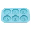 6 griglie Bitcoin Design Stampi da forno Vassoio per cubetti di ghiaccio in silicone Stampo per ghiaccio fai-da-te Biscotti al cioccolato Biscotti Creatore di cubetti di ghiaccio per cucina Cocktail di whisky