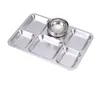 27*38cm Stainless Steel Fast Food Tray Restaurant Hotel Service 6-Grid Rectangular Dish Kitchen Canteen Dining Plate