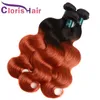 Precolored Body Wave Human Hair Weave Bundles Burnt Orange Brazilian Virgin Ombre Extensions 3pcs Two Tone 1B 350 Wavy Weaving Ta7145113