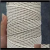 Пряжа одежда ткань одежды падение доставки 2021 2 мм х 218 метров на рулон 3 спирально скрученная натуральная белая хлопковая струна для Rame Craft PG6K # YXQXH