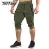 Tacvasen Cotton Running Shorts Men's Sports 3/4カプリズボン膝の長さのジョガーのトレーニングジムフィットネスジッパーポケットショートパンツH1210