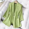 Abiti da donna Blazer PEONFLY 2022 Moda Primavera Giubbotti Bottone singolo Manica a tre quarti Cappotto estivo verde solido Giacca oversize femminile