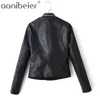 LY Varey Lin Faux Soft Leather PU Jacket Kobiety Nit Zipper Slim Biker Płaszcze Kobiet Dorywczo Czarne Zielone Znosić 210604