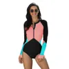 Plus Size Women's Rashguard Long Sleeve Zip Floral Print One Piece Swimsuit Swimwear Bathing Suits Monokini Bodysuit Swimming