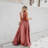 2021 Ladies Evening Dress Solid Color Summer Long Skirt Bohemian Style Sleeveless Dress Beach Wear XL V Neck Tie Split Long Y1006