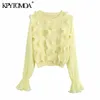 Women Fashion With Ruffled Patchwork Knitted Sweater O Neck Long Sleeve Female Pullovers Chic Tops 210420