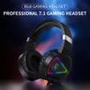 F16 Head-mounted Waterproof Earphones 7.1-channel Gaming Headset RGB LED Light Luminous Computer Headphones Wired Earpiece 3.5mm Jack Black