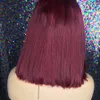 Taglio medio corto Parrucche di capelli sintetici frontali in pizzo per donna Colore bordeaux Prepizzicate con peli di capelli Senza colla Resistente al calore Quotidiano/Cosplay