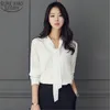 Vlinderdas Shirts Herfst Kleding Lange Mouw Koreaanse Losse Chiffon Shirt Dames Vaste kleuren Blouse 699C 30 210417