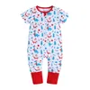 Sommar jul baby rompers söt nyfödd barn flicka avslappnad kortärmad långa byxor Santa Claus träd snögubbe tryckta dragkedja jumpsuits toddler kläder m3817