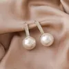 Korean Exquisite Retro Metal Micro-inlaid Zircon Pearl Hoop Earrings Simple Temperament Dangle Female Fashion Jewelry & Huggie