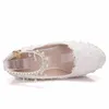 Dress Shoes Party Wedges Wedding Bridal Sweet White Flower Lace Pearl Platform Pump Bride High Heels Bridesmaid5599406