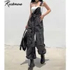 Rockmore gotiska svarta overaller kvinna lastbyxor plus storlek sling båge bälte dungarees brett ben casual byxor 211115