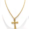 Jesus Crucifix Big Cross Pendant 22k Solid Fine Gold 18ct THAI BAHT G/F Necklace 800mm Rope Chain Charming Jewelry Hip Hop