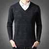 メンズプルオーバーVネックスリムフィットジャンパーニット厚い暖かい秋の韓国風のカジュアルな服の男性210813のためのファッションブランドのセーター