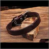 Charmarmband smycken droppleverans 2021 G458 Dark Brown Simply Single Wrap äkta läderarmband Buckle Cuff Mens 0sxyd