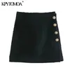 Vrouwen chique mode met knoppen patchwork tweed mini rok hoge taille back rits vrouwelijke rokken mujer 210420