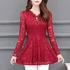 Kvinnor Toppar Plus Storlek M-5XL Lace V-Neck Långärmad Blusskjorta Kvinnor Kläder Blusas Mujer de MODA BLUSA 926F 210420