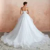 Modern White Lace Applique Ball Gown Wedding Dresses Romantic Tulle Spaghetti Stems Sexig snörning Back Boho Garden Bridal Gown Reception Party Robes de Mariee Al9331