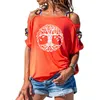 Mandala Circle Trees Camiseta Árbol Mujeres sueltas Algodón Manga corta Camisetas femeninas Moda Hollow Out Hombro Tees X0628