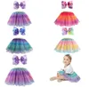 Stage Wear 2pcs/set Kid's Gauze Gold Powder Skirt Butterfly Hair Band Suit Performance Clothing Ballet Girls Tutu Child Pettiskirts