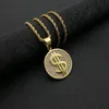 Hip Hop Iced Out Dollar Sign Pendant Chain Gold Silver Färg Rostfritt Stål Runda Halsband för Kvinnor Män Smycken