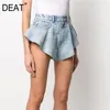 DEAT summer fashion mesh clothing light blue denim washed pockets zippers shorts female bottoms WL38605L 210428
