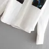 catena stampa patch tasca decorazione camicette donna casual lady camicie a maniche lunghe moda top larghi chemise blusas S3756 210430