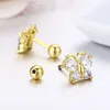 Stud 5 Colors Cute Butterfly Screw Back Earrings For Women Kids Child Baby Girls Cubic Zircon Gold Color Jewelry Aros Oorbellen