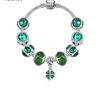 Fashion Silver Charms Green Murano Glass Beads Four Leave Clover Fits Pandora Charms Bracelets Woman DIY Cherry Blossom Magnolia Beads For Jewelry Making
