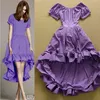 EST Designer Runway Sukienka Damska Krótki Rękaw Slash Neck Dovetail Purple Ball Suknia Party 210521