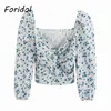 Tvåbitar uppsättning Klänning Kvinnor Långärmad S Höst Floral Ruffle Suits Kvinnor Outfits Beskära Top Mini 210427