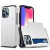 iPhone 14 Pro Max 13 Mini 12 11 XS XR X 8 7 Plus SE Deluxe PC TPU Armor Case Shopproof Credit Card Holder Slide Dual Layer Hard Cover